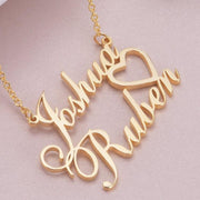 Joshua❤Ruben - Copper/925 Sterling Silver Personalized Double Names Necklace with A Cut Out Heart Adjustable 18”-20”