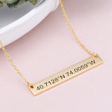 Copper/925 Sterling Silver Personalized Coordinates Bar Necklace Adjustable 16”-20”