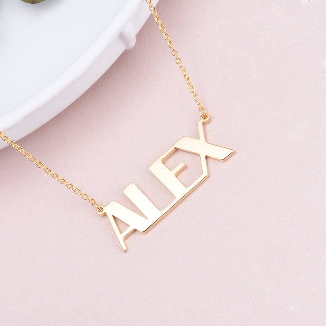 ALEX - 925 Sterling Silver/10K/14K/18K Personalized Capital Letters Name Necklace Adjustable 16”-20”