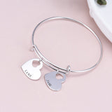 Copper/925 Sterling Silver Personalized Adjustable Double Heart Name Bangle Adjustable 6”-7.5”
