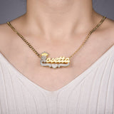 Double Layer Two Tone with Crown Heart Personalized Custom Gold Plated Name Necklace