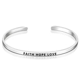 925 Sterling Silver Faith Hope Love Elegant Cuff Bracelets