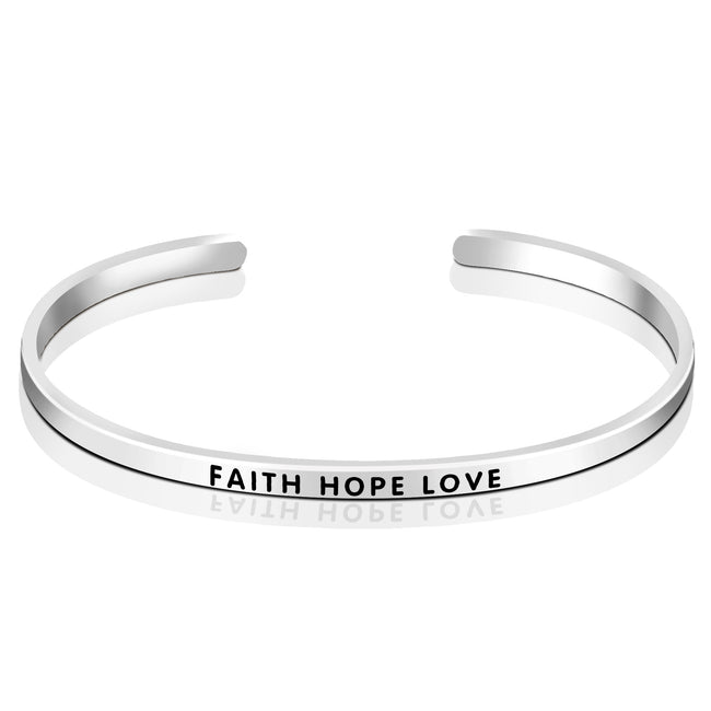 925 Sterling Silver Faith Hope Love Elegant Cuff Bracelets