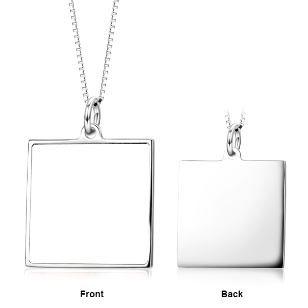Christmas Gift- Personalized Name or Text/Color Photo in Square Pendant Necklace in Sterling Silver