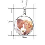 Anniversary Gift- Personalized Color Photo & Text in Round Pendant Necklace in Sterling Silver/ 14K Gold