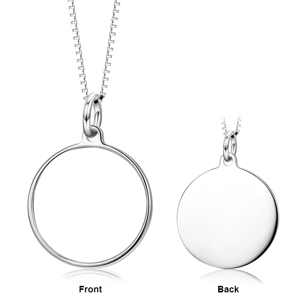 925 Sterling Silver Customized Color Photo with Name/Text in Round Pendant Necklace-Platinum/Yellow Gold/Rose Gold Plated