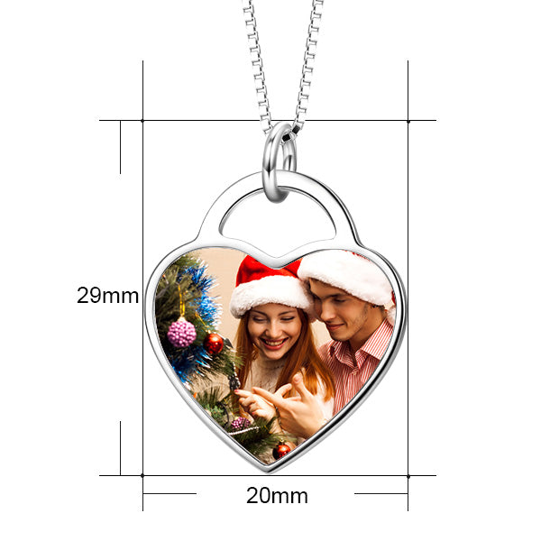 14K Gold Customize Your Color Photo&Text in Love Heart Pendant Necklace