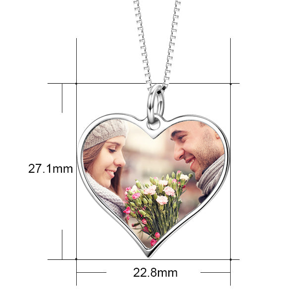 14K Gold Customize Your Color Photo and Engraved Text in Love Heart Pendant Necklace