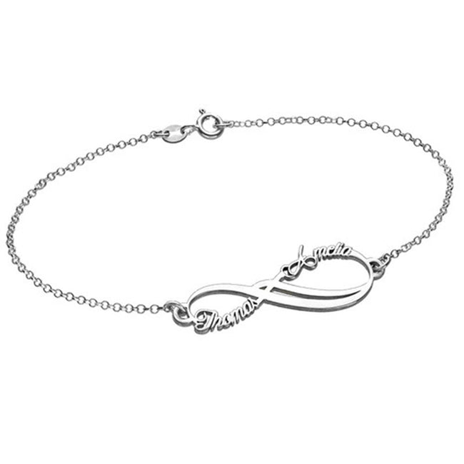 925 Sterling Silver Personalized Infinity 2 Names Bracelet Adjustable 6”-7.5”