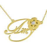 "Amy"Style 14k Gold Personalized  Crystal Inlay Name Necklace Adjustable 16”-20”-White Gold /Yellow Gold/Rose Gold