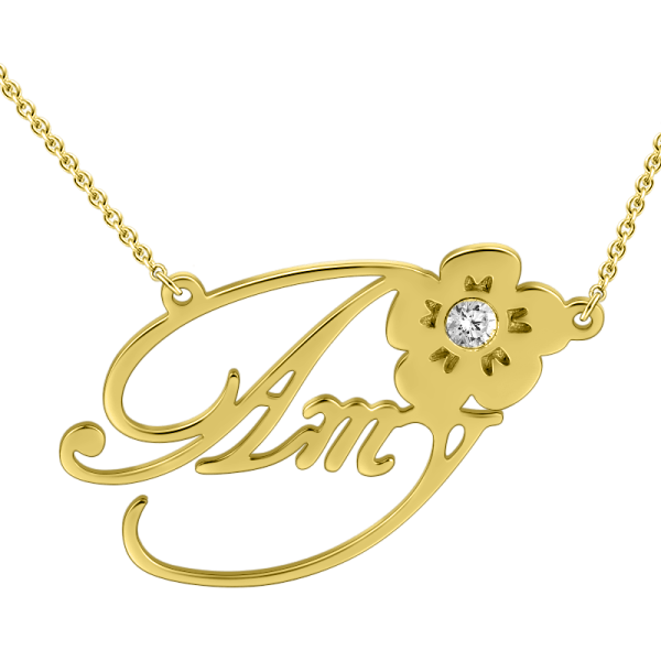 "Amy"Style 14k Gold Personalized  Crystal Inlay Name Necklace Adjustable 16”-20”-White Gold /Yellow Gold/Rose Gold