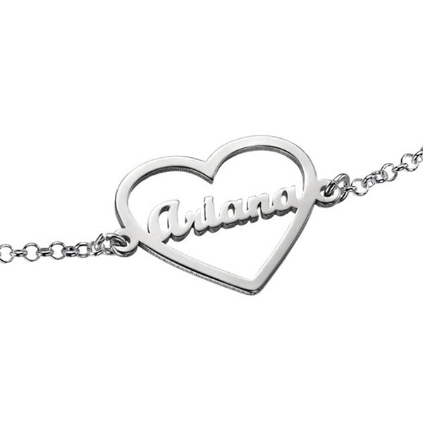 Heart 925 Sterling Silver Personalized Name Bracelet Length Adjustable 6”-7.5”