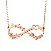 Copper/925 Sterling Silver Personalized Infinity Name Necklace With 3 Names Adjustable 18”-20”
