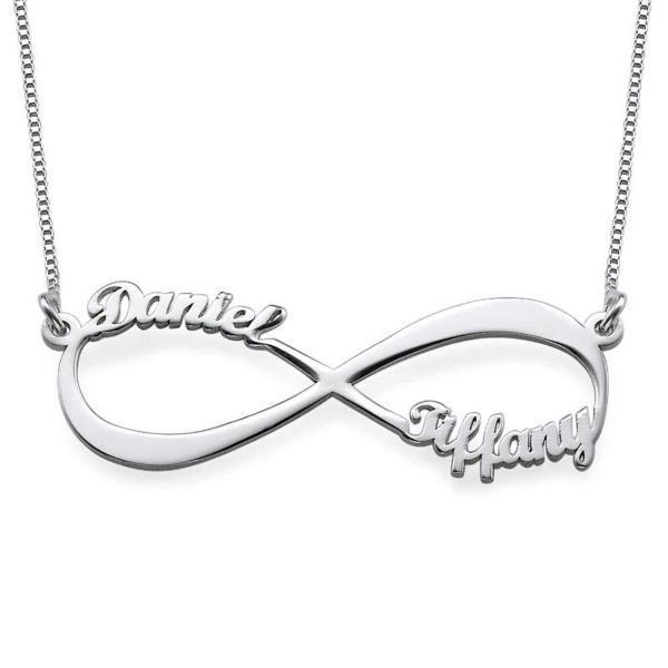 925 Sterling Silver Personalized Infinity Necklace With Two Name  Adjustable 16”-20"