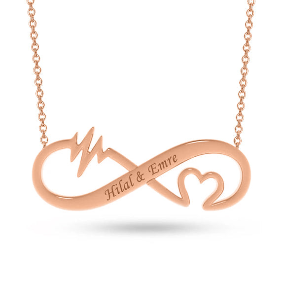 Copper/925 Sterling Silver Personalized Infinity Heart Rate Name Necklace-Rose Gold/Yellow Gold/White Gold Plated