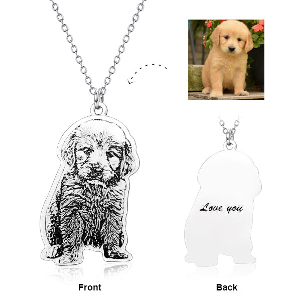 Personalized  Engraved Pets Photo Pendant Necklace Adjustable 16”-20” in 925 Sterling Silver