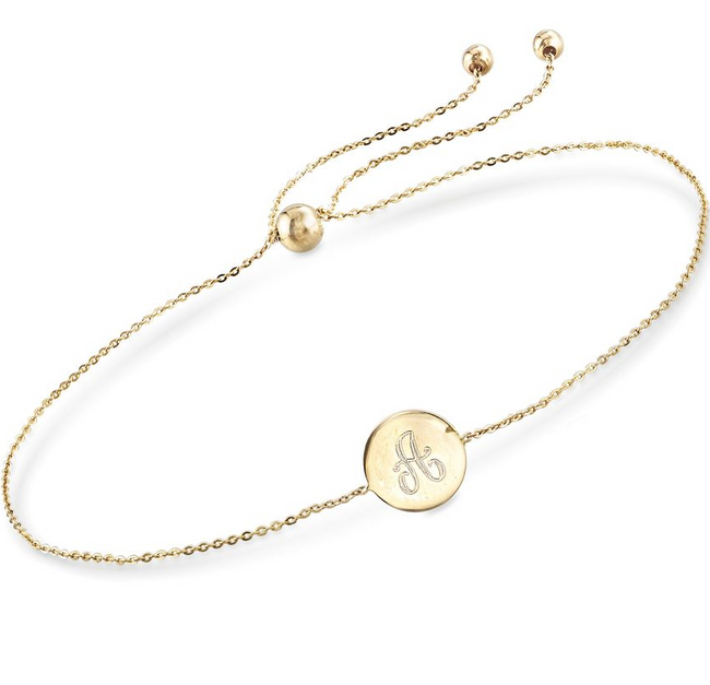 925 Sterling Silver Personalized Single Initial Circle Disc Bracelet Length Adjustable 6”-7.5”