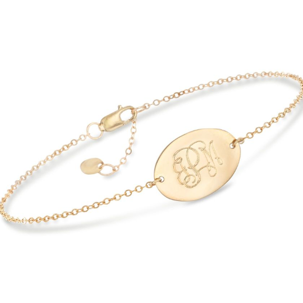 14K Gold Personalized Oval Name Bracelet Length Adjustable 6”-7.5”
