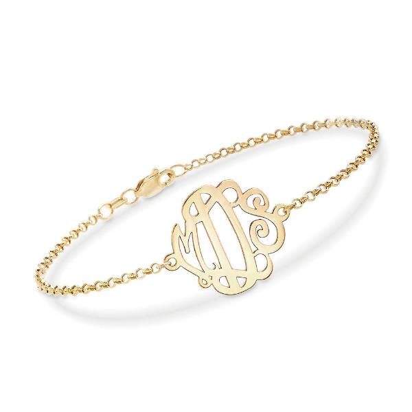 14K Gold Personalized Monogram Bracelet Length Adjustable 6”-7.5”