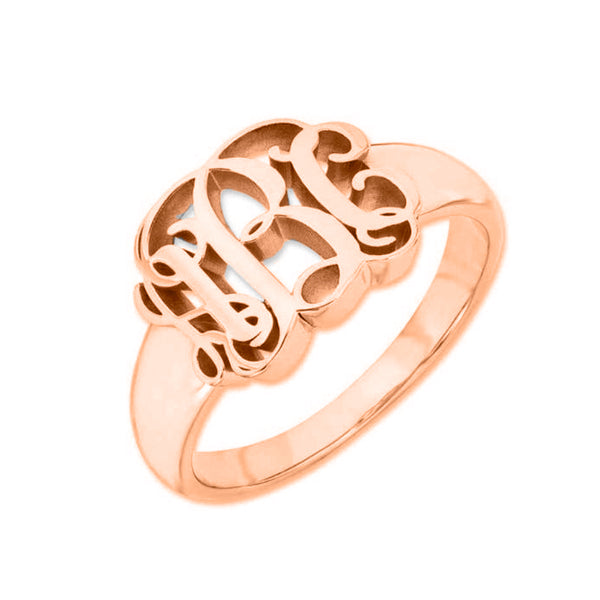 Copper/925 Sterling Silver Personalized Script Monogram Signet Ring
