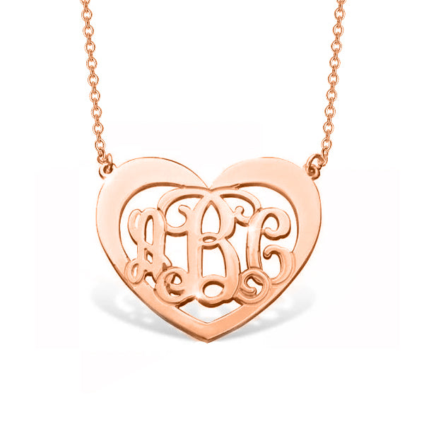 Copper/925 Sterling Silver Personalized Heart Monogram Necklace with Name Adjustable 16”-20”