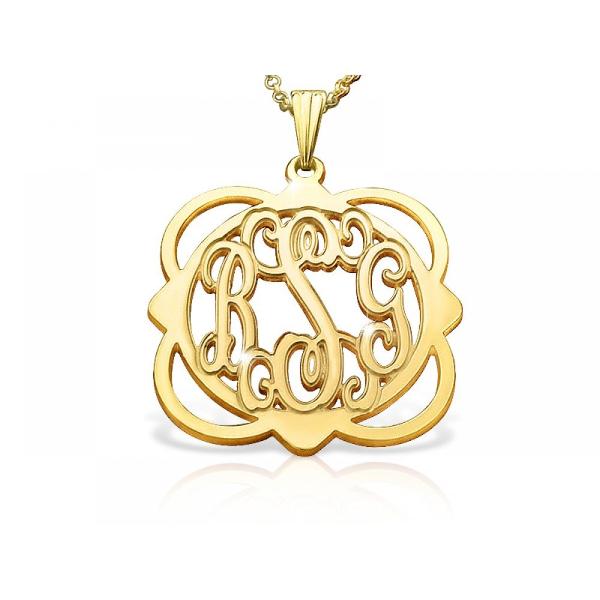 Copper/925 Sterling Silver Personalized Quatrefoil Tile Monogram Necklace Adjustable 16”-20”