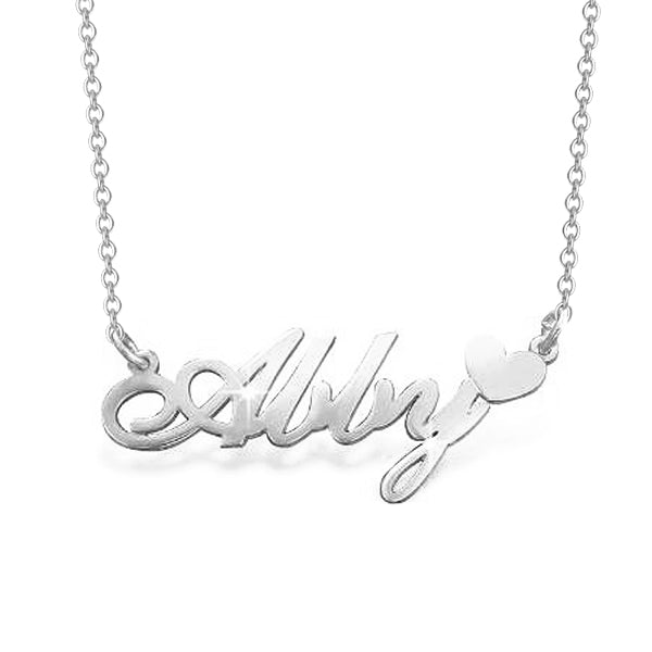 Ally - 925 Sterling Silver Personalized Name Necklace With Heart Adjustable 16”-20”