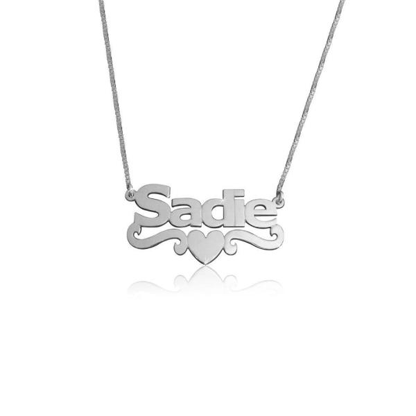 Sadie - 925 Sterling Silver Personalized Middle Heart Name Necklace  Adjustable 16”-20”