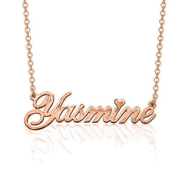 Yasmine - 925 Sterling Silver Personalized Classic Cursive Heart Name Necklace Adjustable 16”-20”