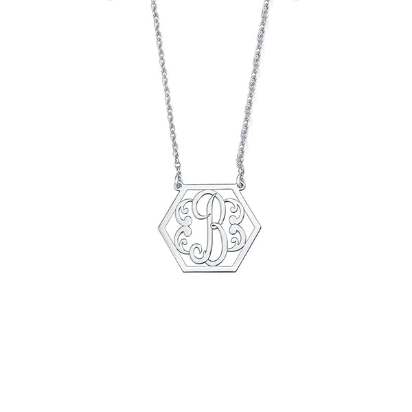 925 Sterling Silver Personalized Hexagon Initial Necklace Adjustable 16”-20”