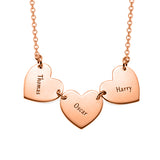 Copper/925 Sterling Silver Personalized Triple Heart Engravable Necklace Adjustable 16”-20”