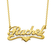 Rachel - 925 Sterling Silver/10K/14K/18KPersonalized Middle Heart Name Necklace Adjustable 18”-20”