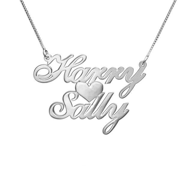 925 Sterling Silver Personalized Two Names & Heart Pendant Necklaces Adjustable Chain 16”-20”