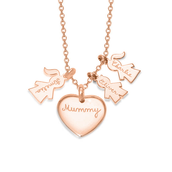 Copper/925 Sterling Silver Personalized Love Heart Family Necklace Adjustable 16”-20”