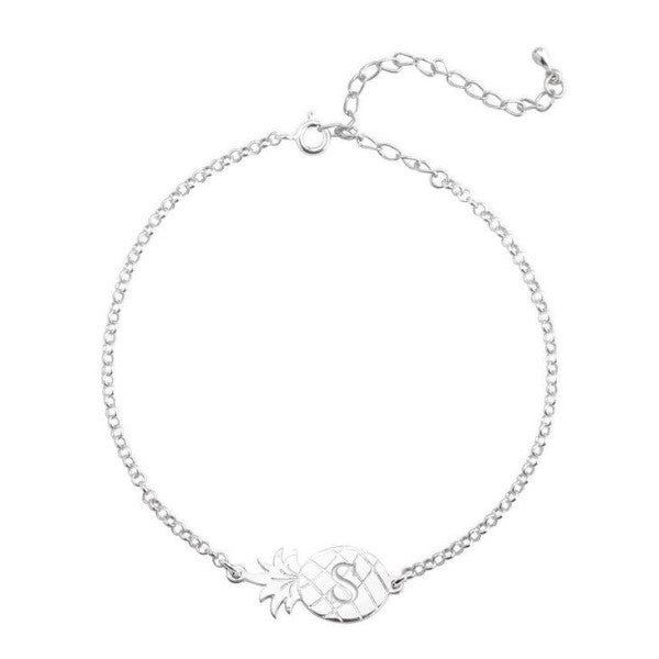 925 Sterling Silver Personalized Charm Bracelets with Pineapple  Adjustable 6”-7.5”