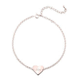 925 Sterling Silver Personalized Heart Anklet Adjustable 8.5”-10”