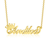 Andiloa - 925 Sterling Silver Personalized Queen Crown Name Necklace Adjustable Chain 18”-20"