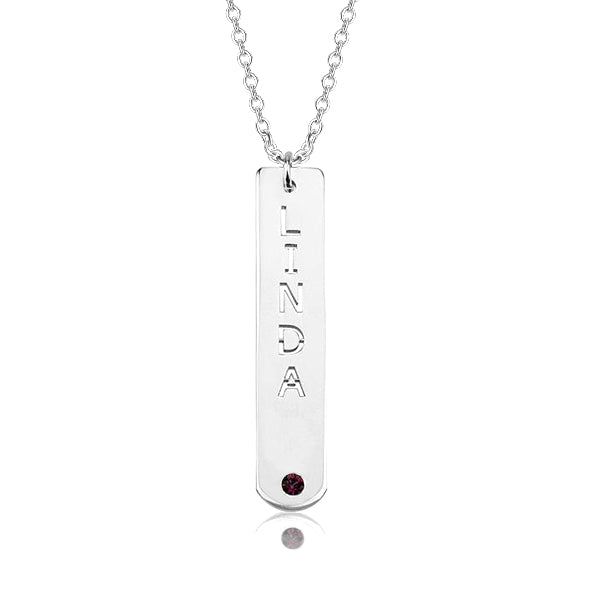 Copper/925 Sterling Silver Personalized Vertical Bar Necklace with Birthstone Adjustable 16”-20”