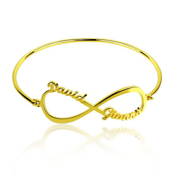 925 Sterling Silver Personalized Infinity 2 Names Bangle