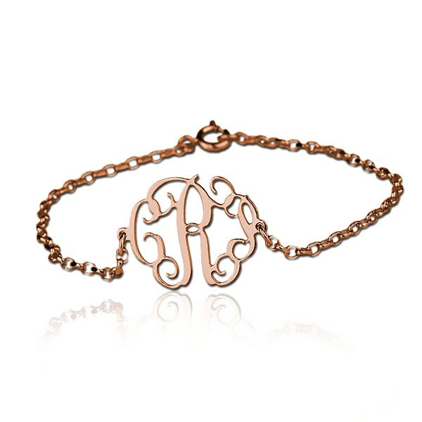 925 Sterling Silver Personalized Cut Out Bracelet with Monogram Adjustable 6”-7.5”