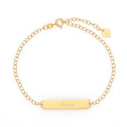 925 Sterling Silver Personalized Engravable Name Bar Bracelet Length Adjustable 6”-7.5”