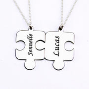 Copper/925 Sterling Silver Personalized 2 Pieces Puzzle Engraved Necklace Adjustable 16”-20