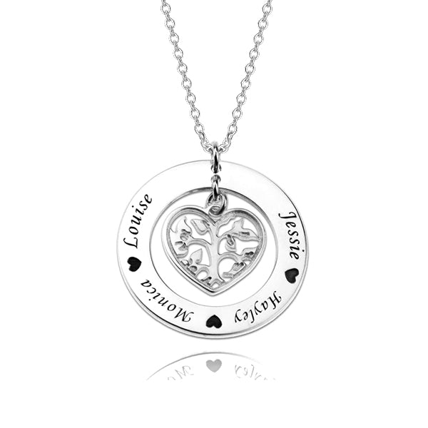 925 Sterling Silver Personalized Family Tree Necklace With Heart For Mothers Adjustable 16"-20"
