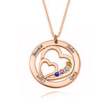 925 Sterling Silver Personalized Heart in Heart Family Engraved Necklace With Birthstone Adjustable 16"-20"