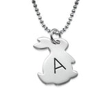 925 Sterling Silver Personalized Tiny Rabbit Necklace with Initial Adjustable 16”-20”