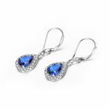 925 Sterling Silver Dewdrop Blue Crystal Drop Earrings