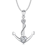 925 Sterling Silver Anchor Love Heart Cubic Zircon Necklace