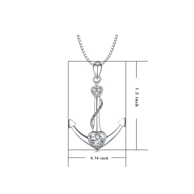 925 Sterling Silver Anchor Love Heart Cubic Zircon Necklace