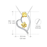 925 Sterling Silver Love Heart Double Dog Foot Fashion Necklace