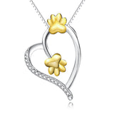925 Sterling Silver Love Heart Double Dog Foot Fashion Necklace